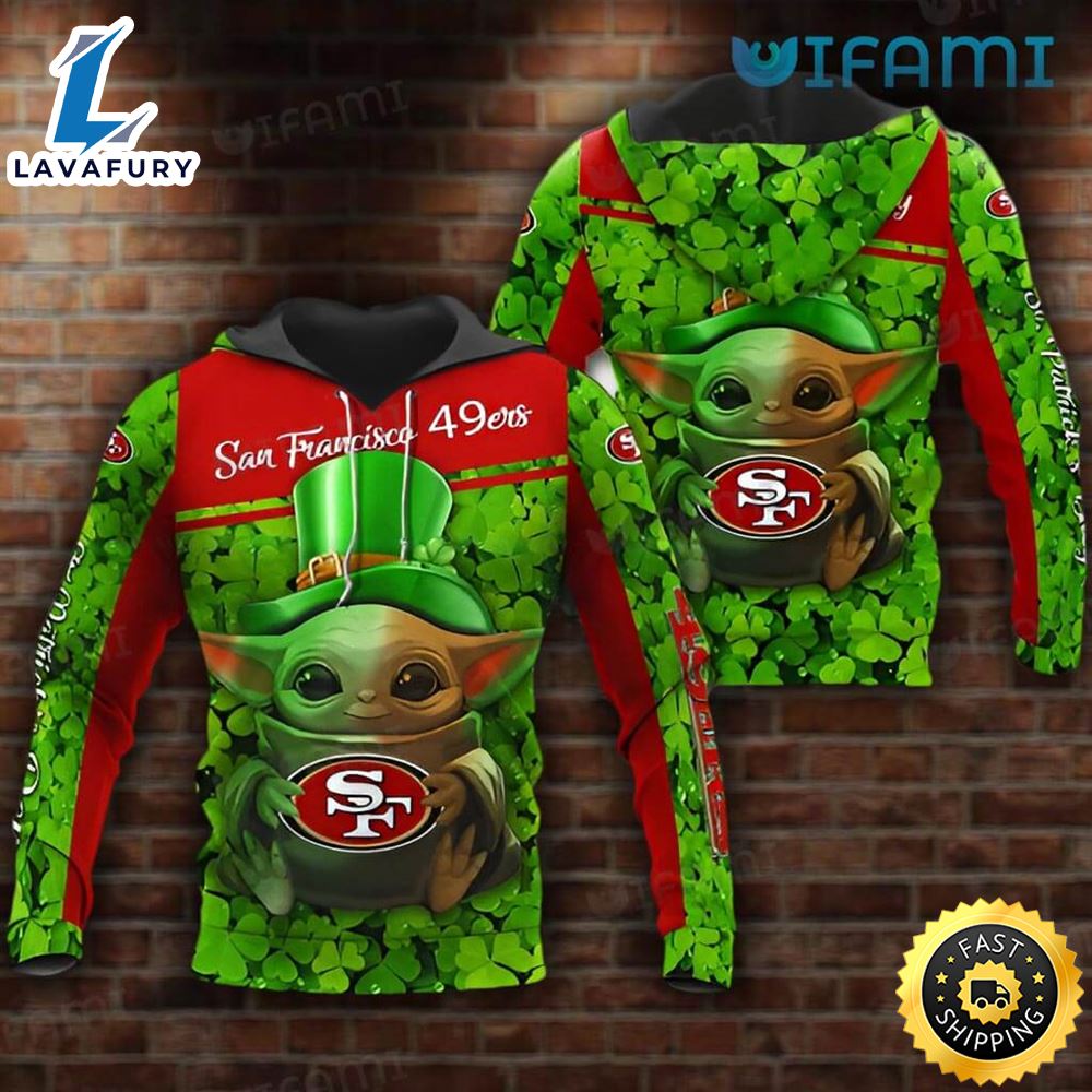 49ers Hoodie 3d Baby Yoda St. Patrick's Day Brown San Francisco 49ers Gif