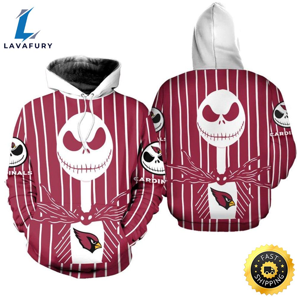 Arizona Cardinals Halloween Red Jack Skellington Super Bowl 3d Pullover Hoodie