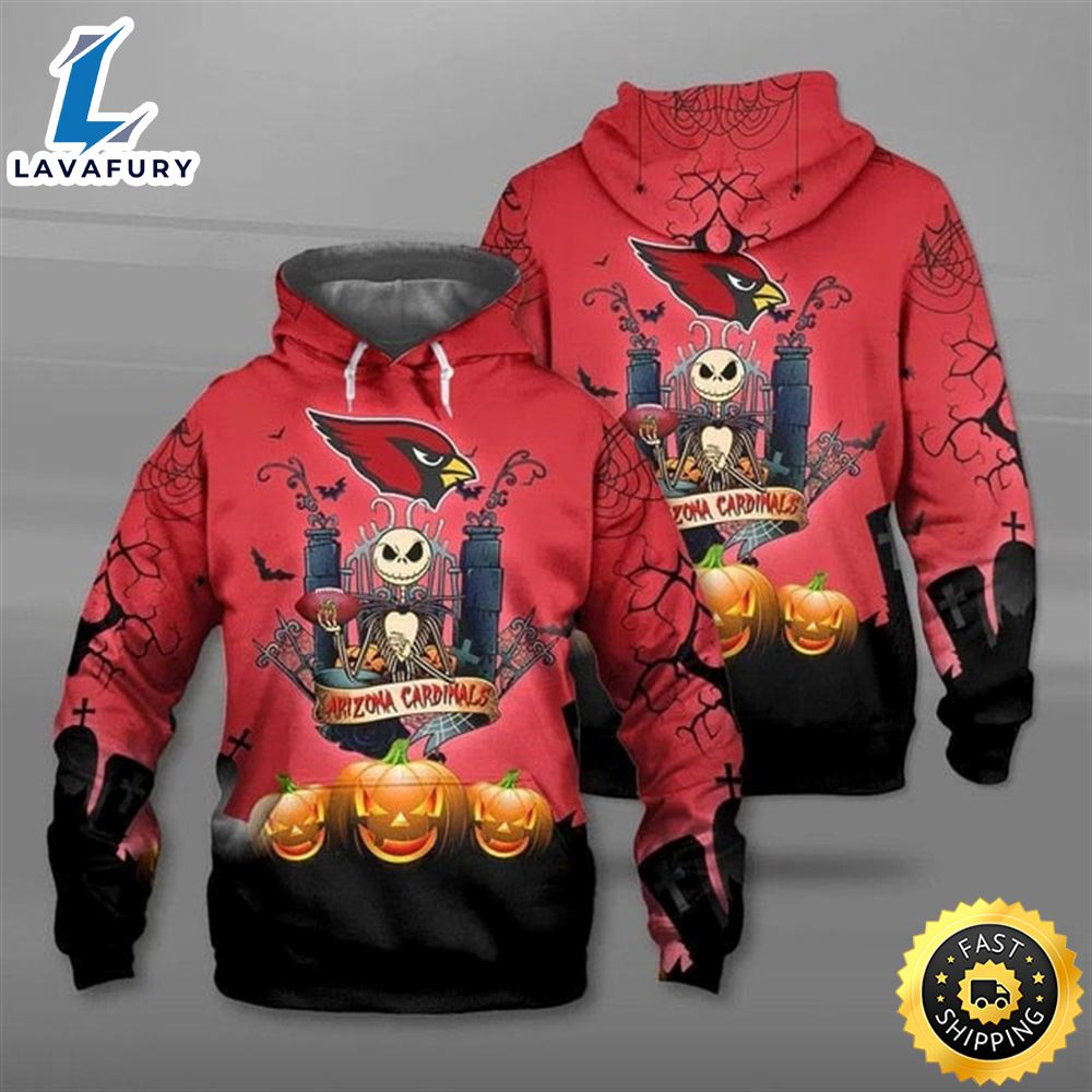Arizona Cardinals Halloween With Jack Skellington Super Bowl 3d Pullover Hoodie