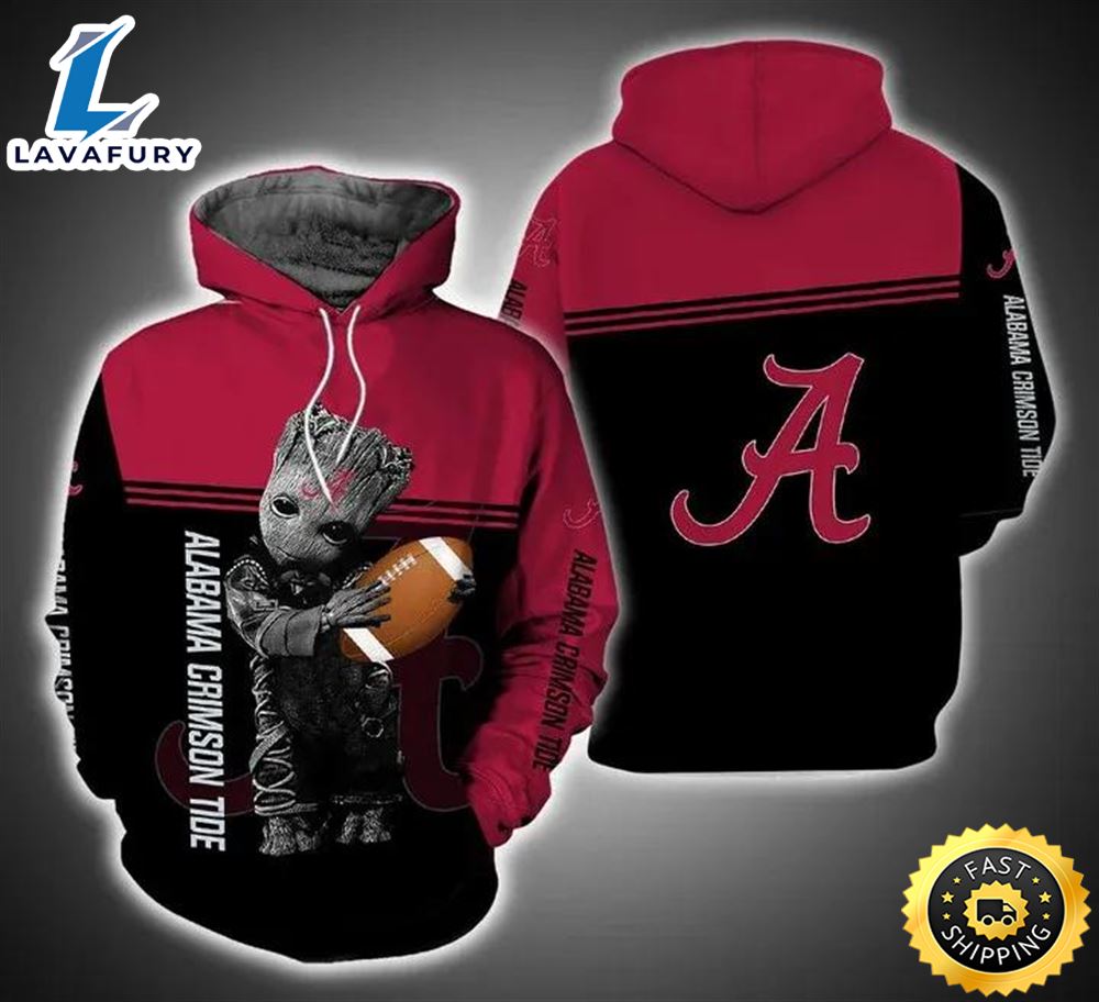Baby Groot Hug Ball Alabama Crimson Tide 3d Hoodie Gifts For Alabama Crimson Tide Fans