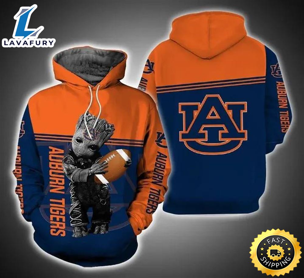 Baby Groot Hug Ball Auburn Tigers 3d Hoodie Auburn Tigers Gifts For Him