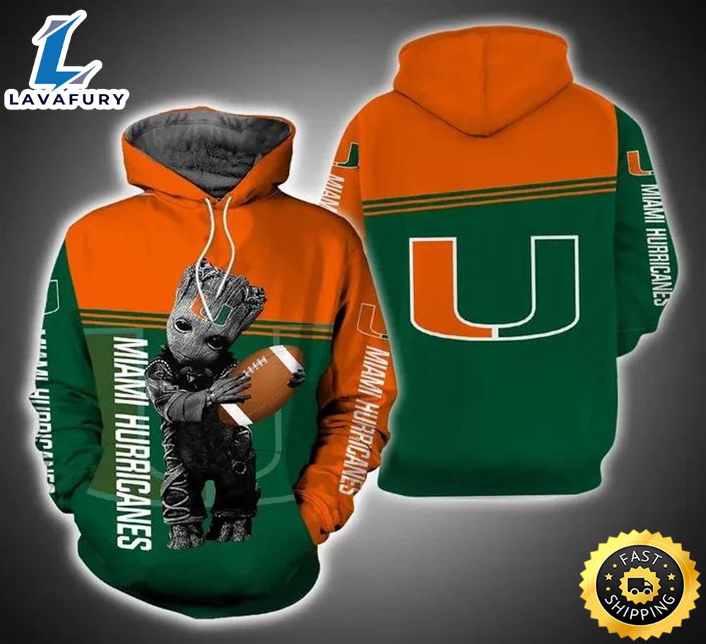 Baby Groot Hug Ball Miami Hurricanes 3d Hoodie Miami Hurricanes Gift
