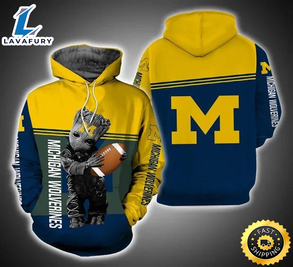 Baby Groot Hug Ball Michigan Wolverines 3d Hoodie Ncaa Gifts