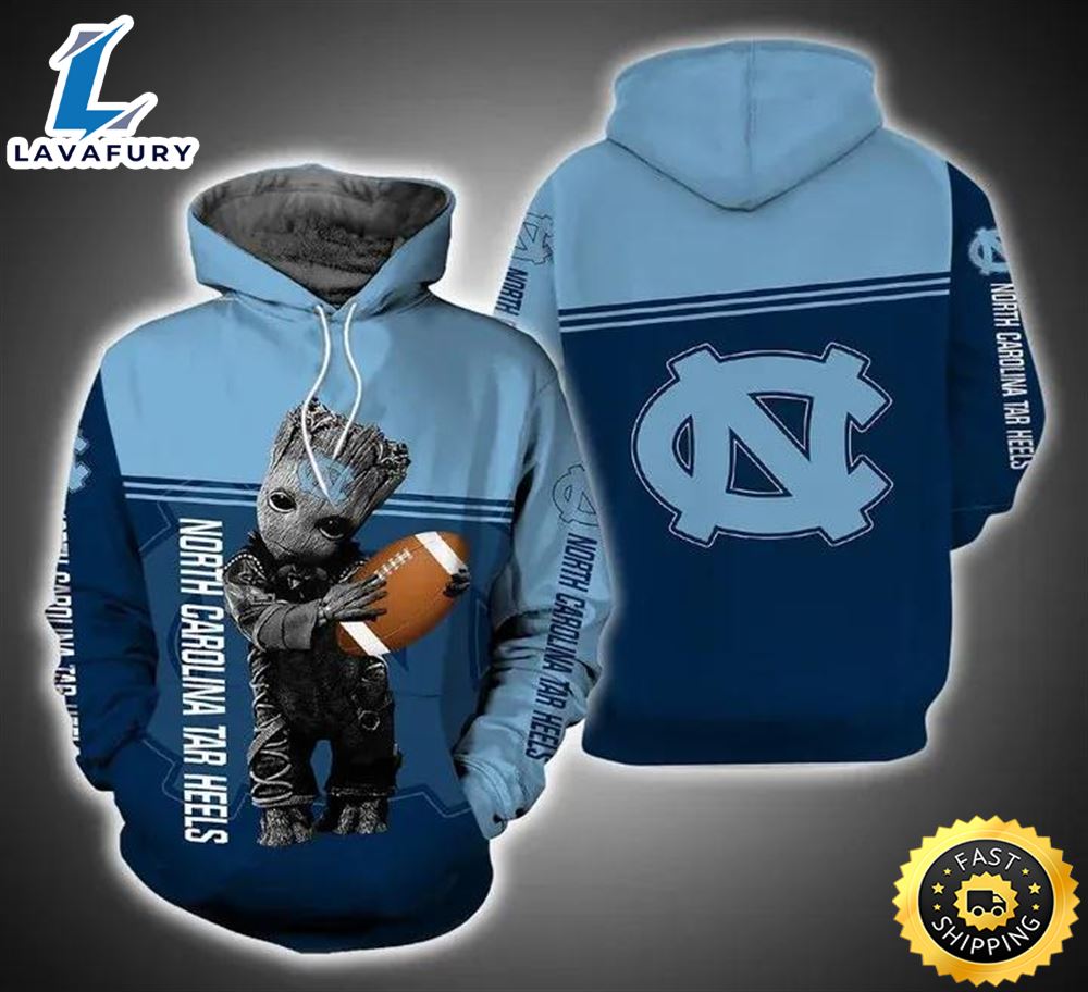 Baby Groot Hug Ball North Carolina Tar Heels 3d Hoodie North Carolina Tar Heels Fans Gift
