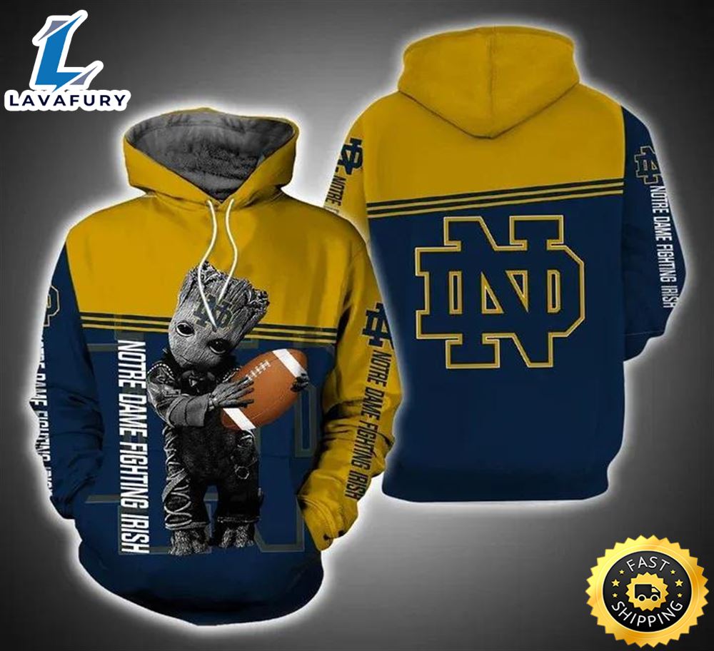 Baby Groot Hug Ball Notre Dame Fighting Irish 3d Hoodie College Baseball Apparel