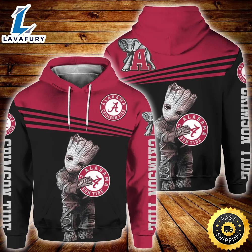 Baby Groot Hug Logo Alabama Crimson Tide 3d Hoodie Alabama Crimson Tide Gift