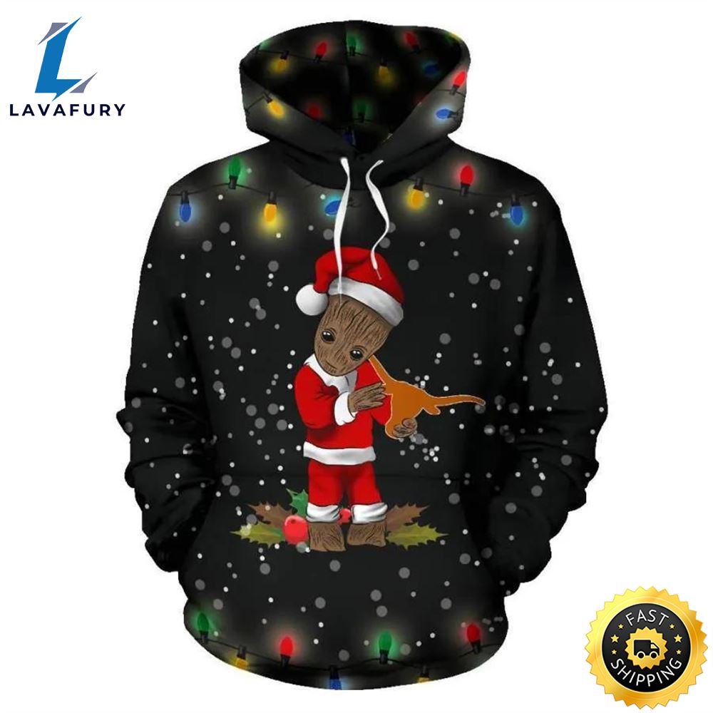 Baby Groot Hug Logo Texas Longhorns Merry Christmas 3d Hoodie Ncaa Gifts