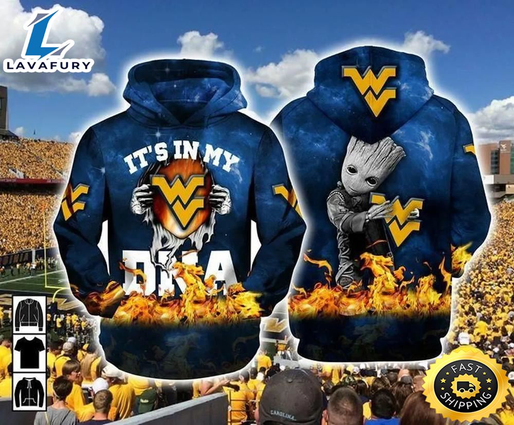 Baby Groot It's My West Virginia Mountaineers Dna 3d Hoodie Ncaa Gifts
