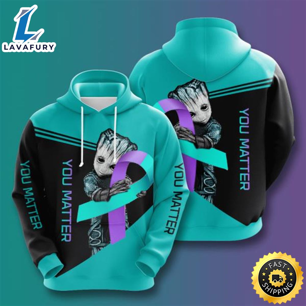 Baby Groot You Matter Breast Cancer 3d Printed Hoodie