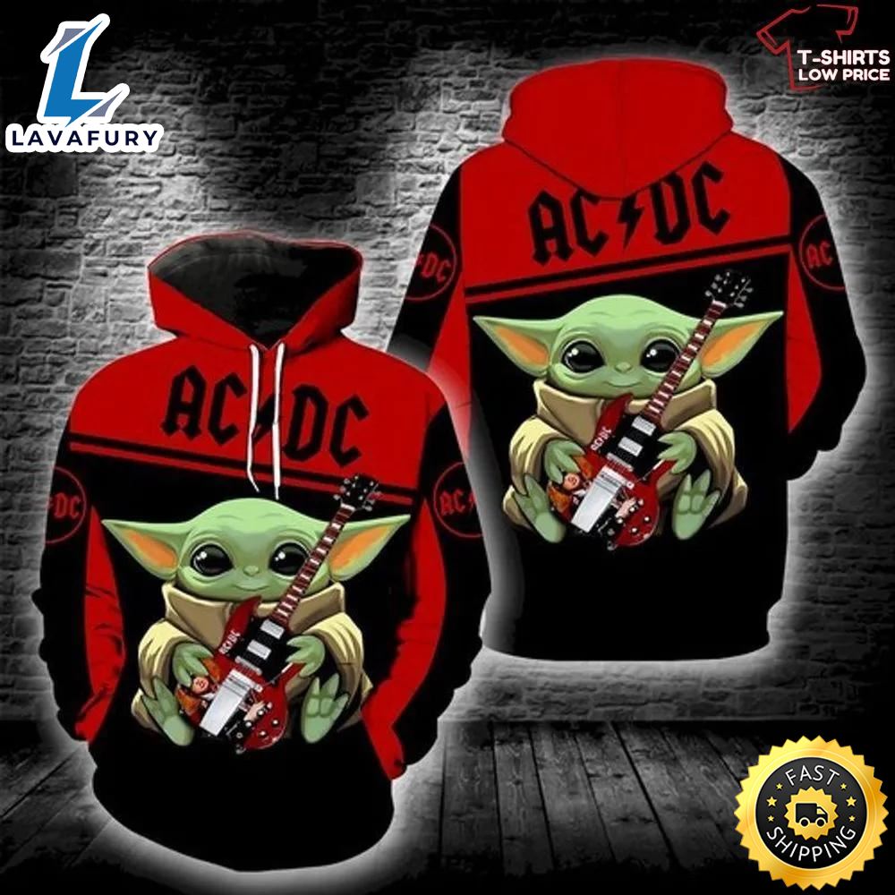 Baby Yoda Ac Dc 3d Hoodie For Men