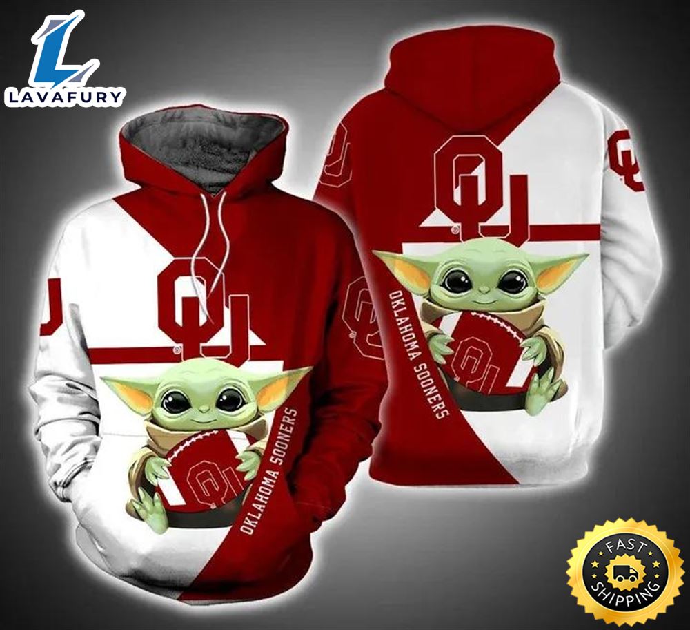 Baby Yoda Hug Ball Oklahoma Sooners 3d Hoodie Cool Oklahoma Sooners Gifts