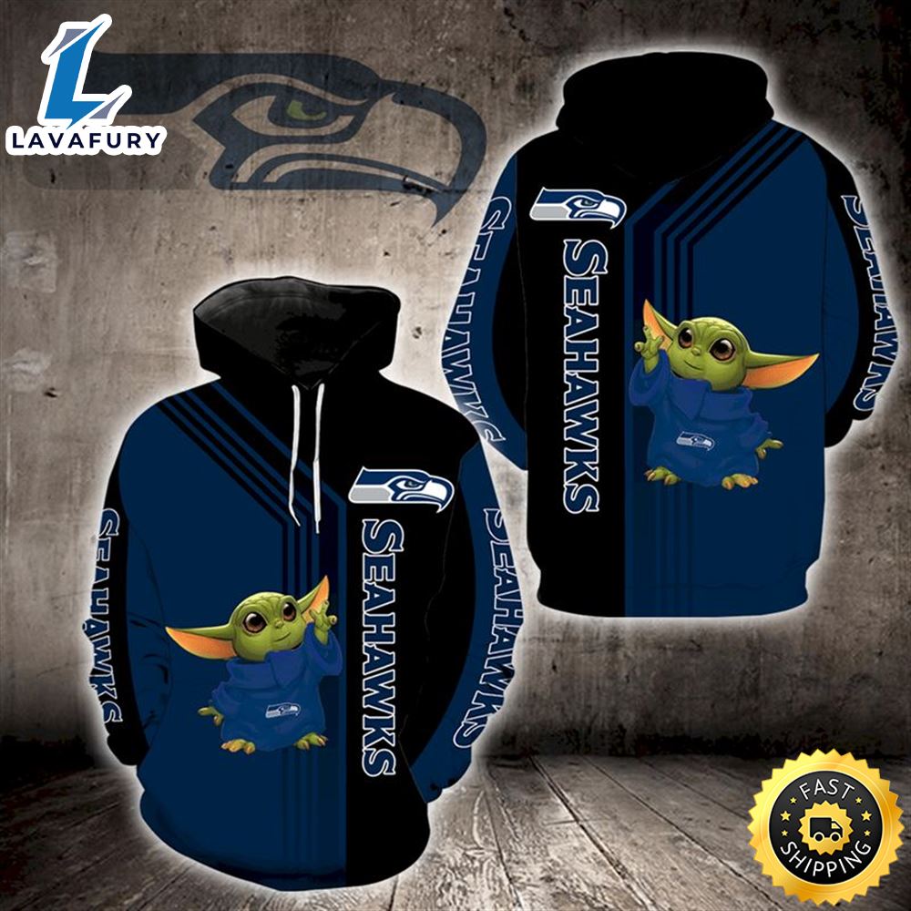 Baby Yoda Lovers Seattle Seahawks Blue Black 3d Hoodie All Over Print
