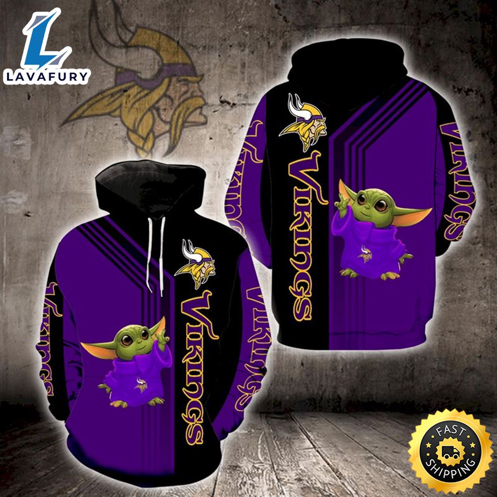 Baby Yoda Minnesota Vikings 3d Hoodie All Over Print Minnesota Vikings Gift Ideas For Him