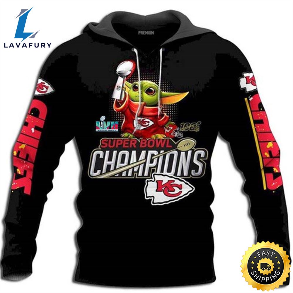 Baby Yoda Star Wars Kansas City Chiefs Super Bowl Champions 3d Hoodie All Over Print