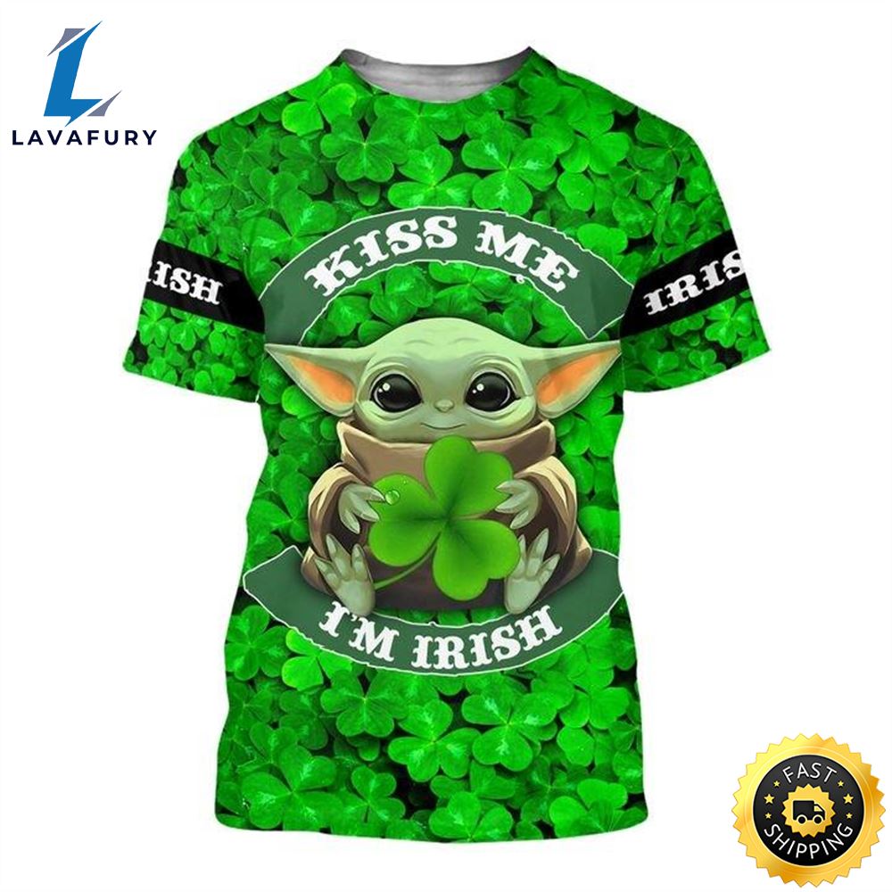 Baby yoda kiss me i’m irish st patrick’s day all over print shirt