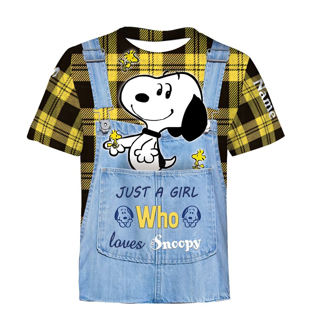 Cartoon Character Denim Girl Loves Snoopy Personalized Custom Name Hoodie All Over Printed 3d Unisex Men
