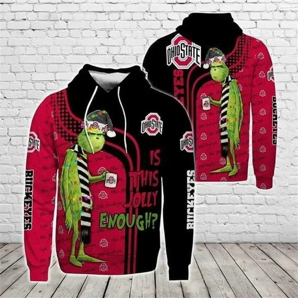 Christmas Grinch Is This Jolly Enough Ohio State Buckeyes 3D Print Hoodies Men Coat Casual Pullovers