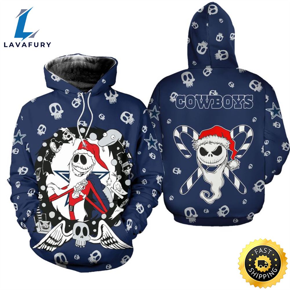 Dallas Cowboys Christmas Jack Skellington NFL All Over Print Hoodie Shirt