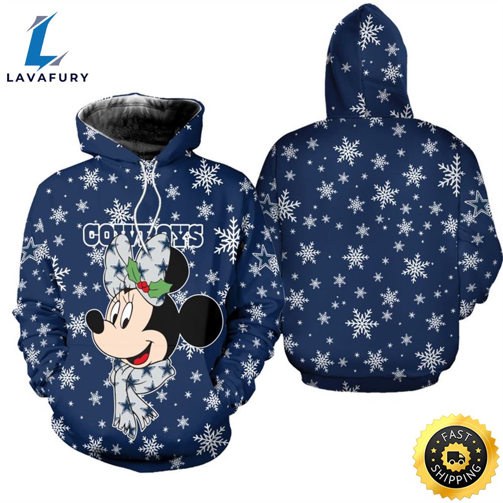 Dallas Cowboys Christmas Minnie Mouse Snowflakes Football NFL All Over print Christmas Hoodie