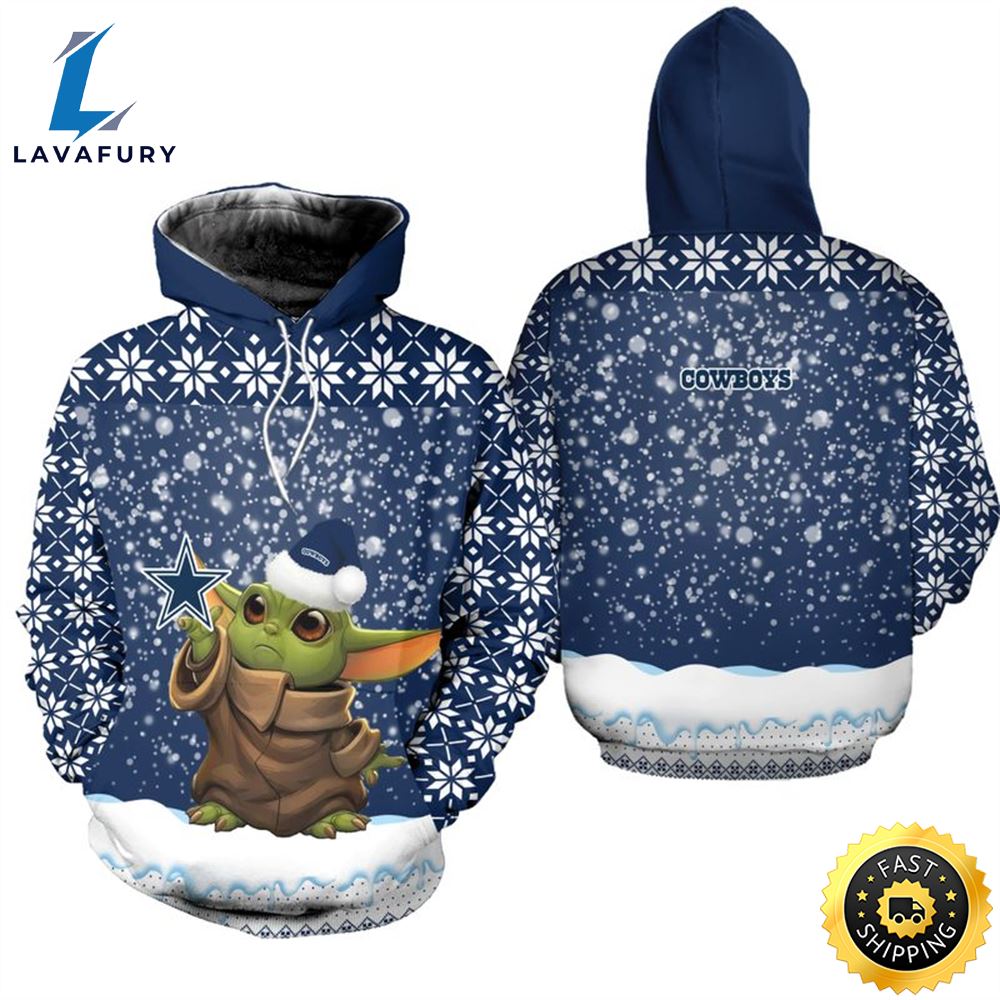 Dallas Cowboys Christmas Pattern YODA Football NFL All Over Print Hoodie Shirt