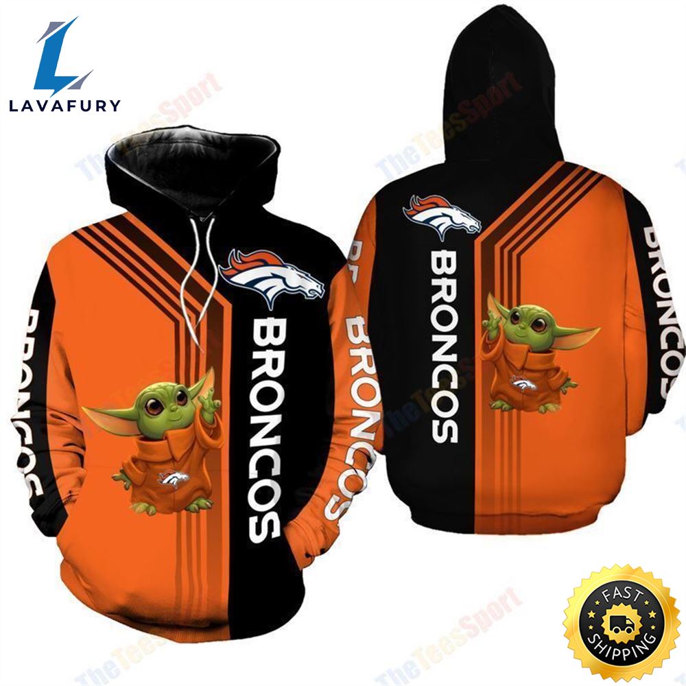 Denver Broncos Baby Yoda Green 3d Hoodie All Over Print