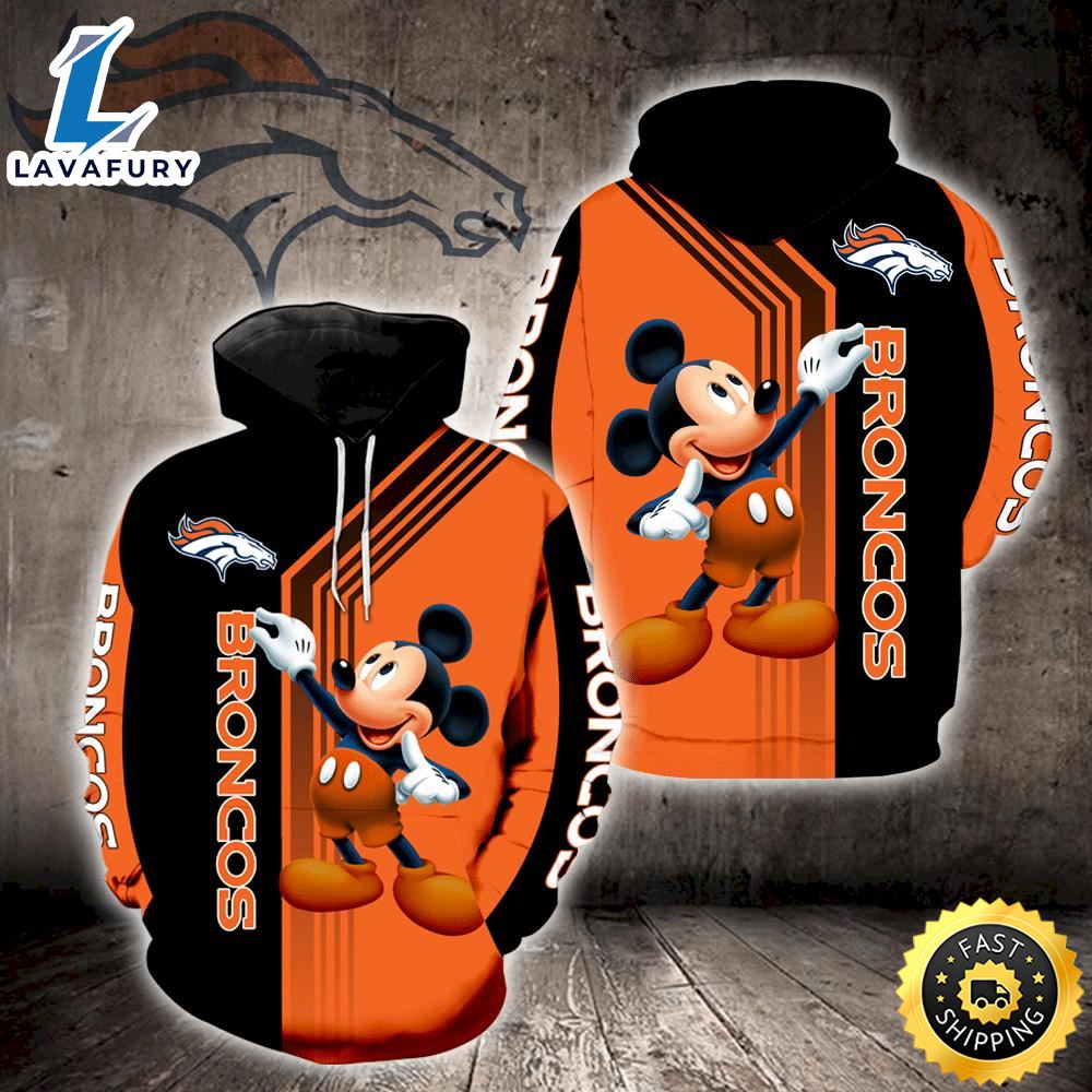 Denver Broncos Mickey Mouse All Over Print 3D Hoodie For Men And
