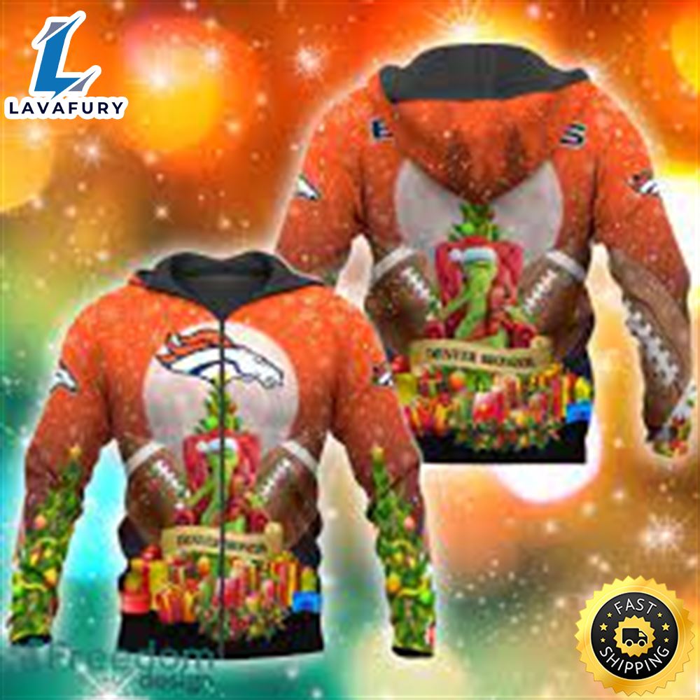 Denver Broncos Nfl Grinch Christmas Tree 3d Hoodie Pullover Prints