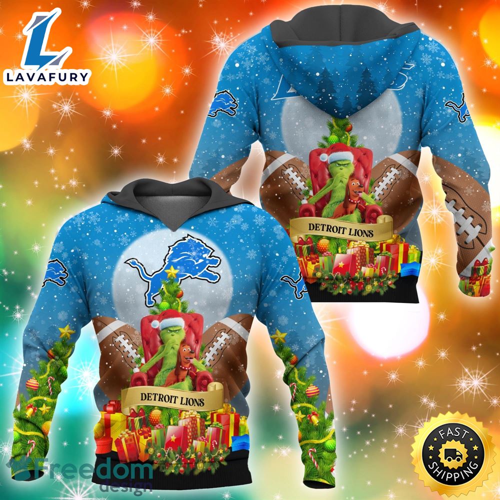 Detroit Lions Nfl Grinch Christmas Tree 3d Hoodie Pullover Prints