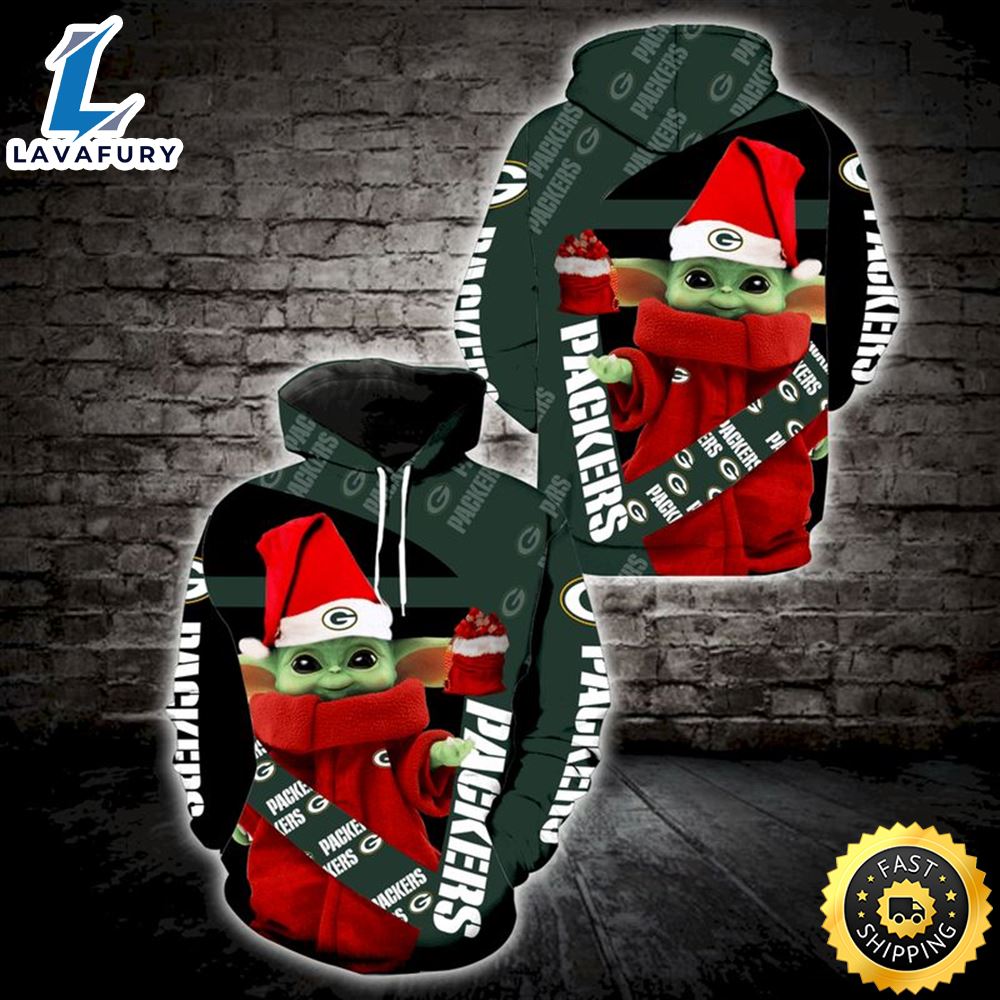 Green Bay Packers Baby Yoda Christmas 3d Hoodie All Over Printed