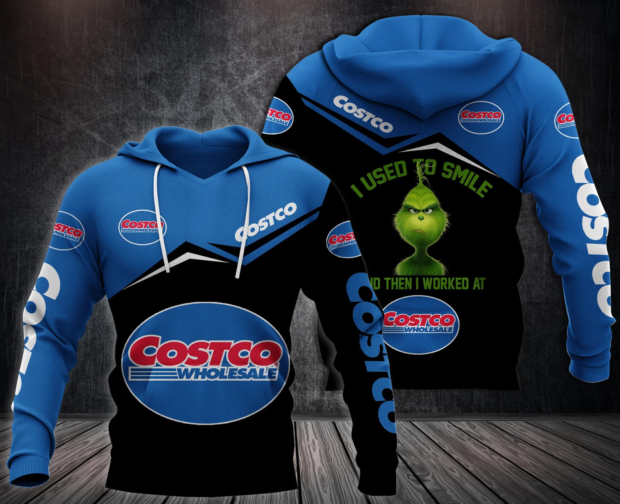Grinch I Used To Smile And Then I Worked At Costco Wholesale Logo All Over Print Hoodie