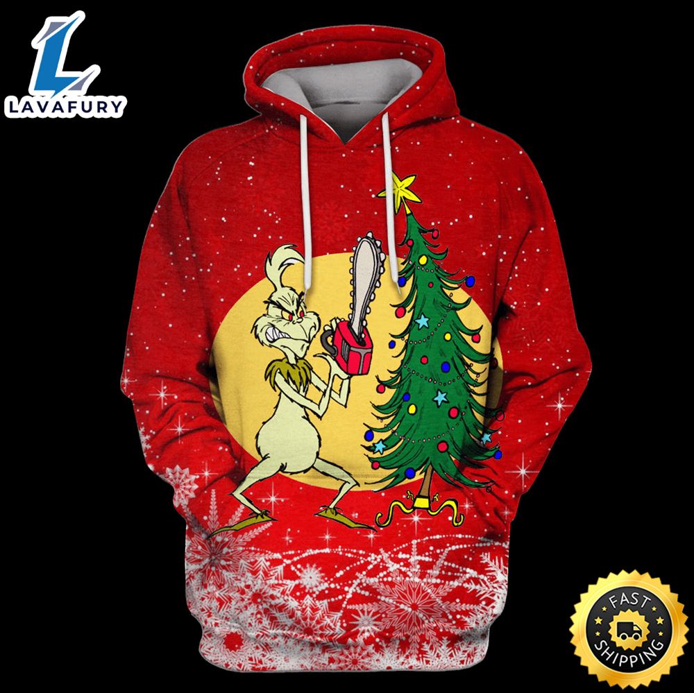 Grinch Shirt Angry Grinch And Christmas Tree Red White Hoodie