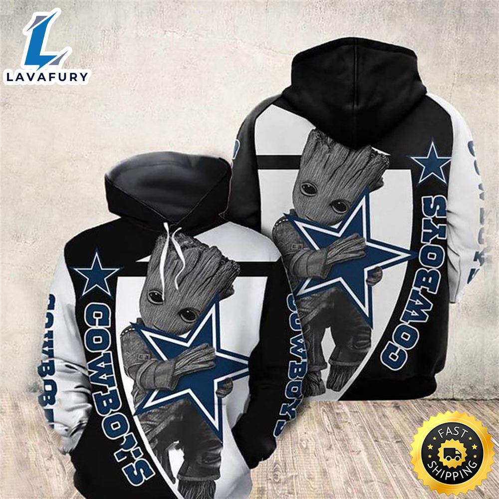Groot Hug Dallas Cowboys Baby Groot 3d Hoodie All Over Printed