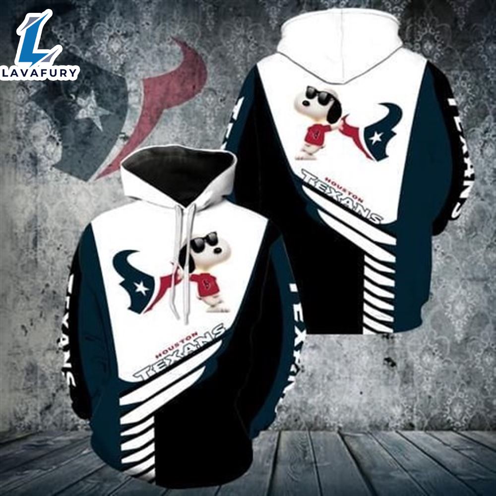 Houston Texans Nfl Football Nrg Snoopy White Blue Black Cartoon Movie 3d All Over Print Shirt