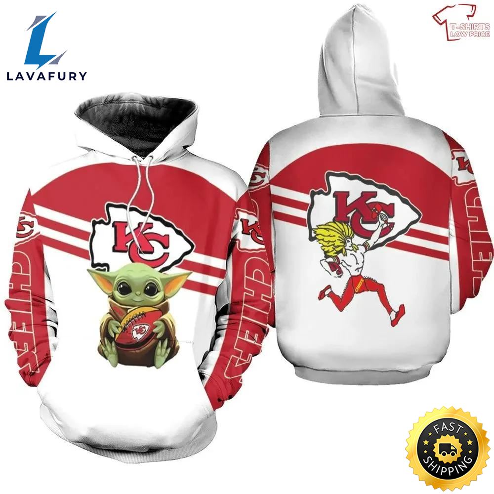Kansas City Chiefs Baby Yoda Hug Ball With Chiefs Old Logo 3d Hoodie
