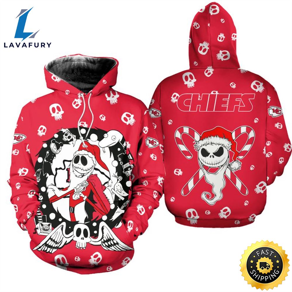 Kansas City Chiefs Christmas Jack Skellington Football NFL All Over Print Hoodie Shirt