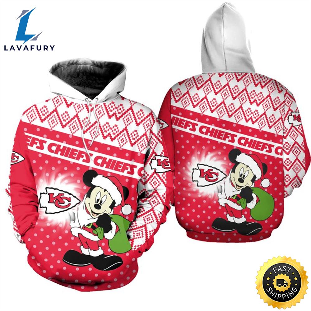 Kansas City Chiefs Christmas Mickey Football NFL All Over Print Hoodie Shirt