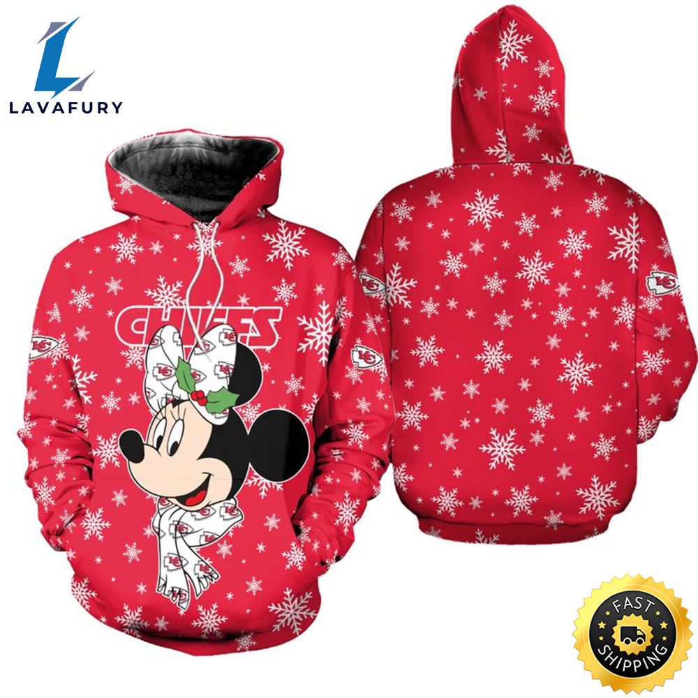 Kansas City Chiefs Christmas Minnie Mouse Football NFL All Over Print Hoodie Shirt