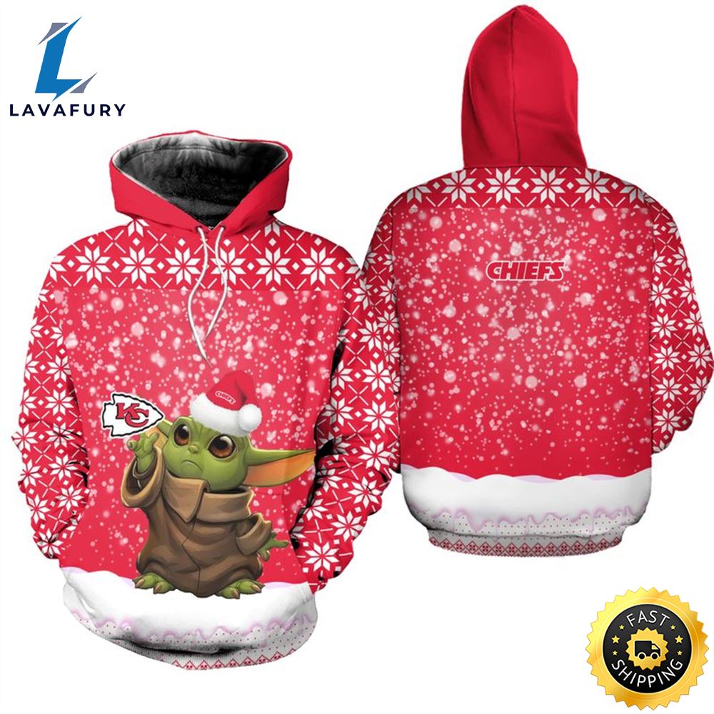 Kansas City Chiefs Christmas Pattern YODA Football NFL All Over Print Hoodie Shirt