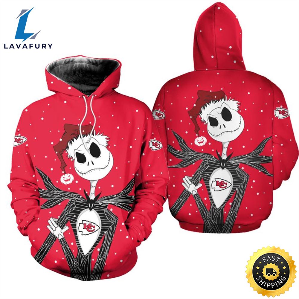 Kansas City Chiefs Jack Skellington Christmas Football NFL All Over Print Hoodie Shirt