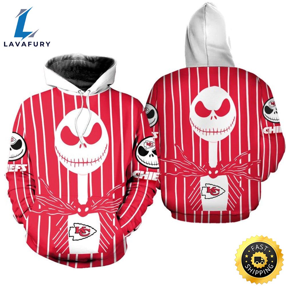 Kansas City Chiefs Jack Skellington Red With Logo Super Bowl 3d Pullover Hoodie