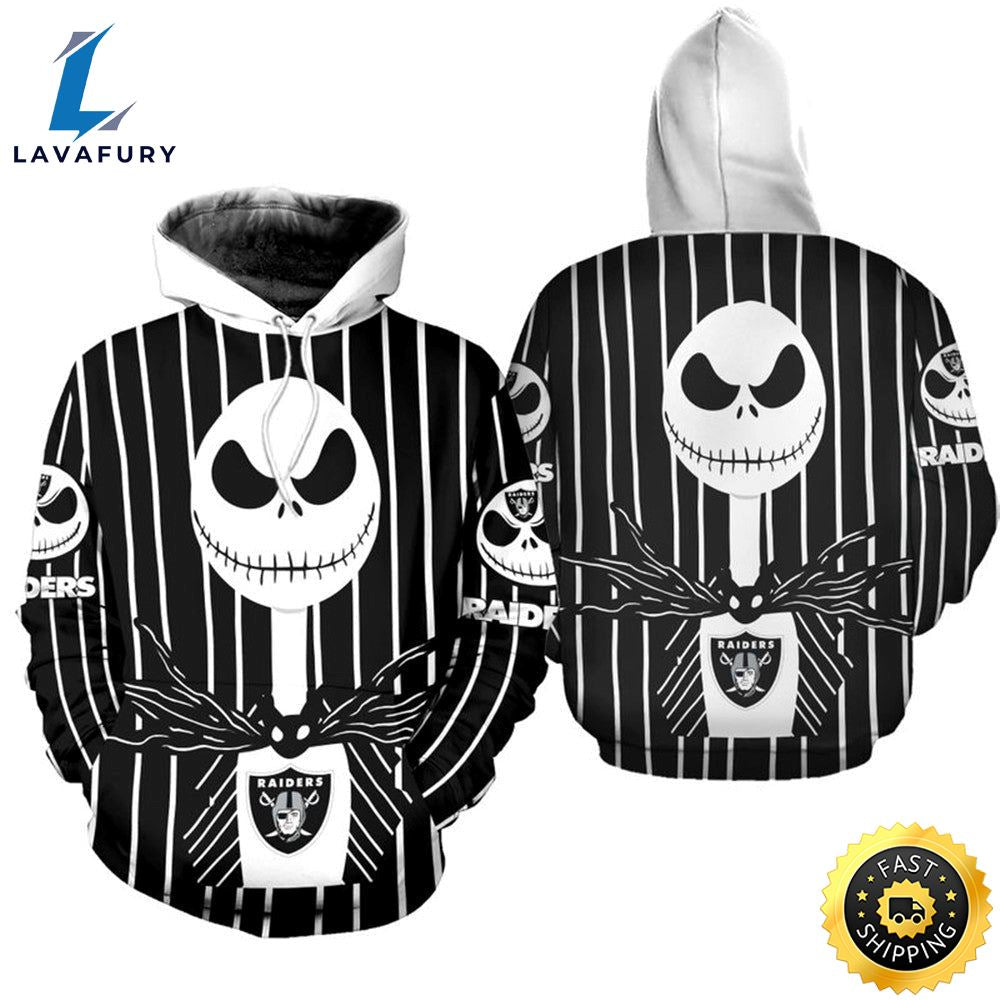 Las Vegas Raiders Halloween With Jack Skellington Super Bowl 3d Pullover Hoodie