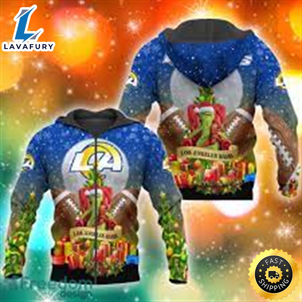 Los Angeles Rams Nfl Grinch Christmas Tree 3d Hoodie Pullover Prints