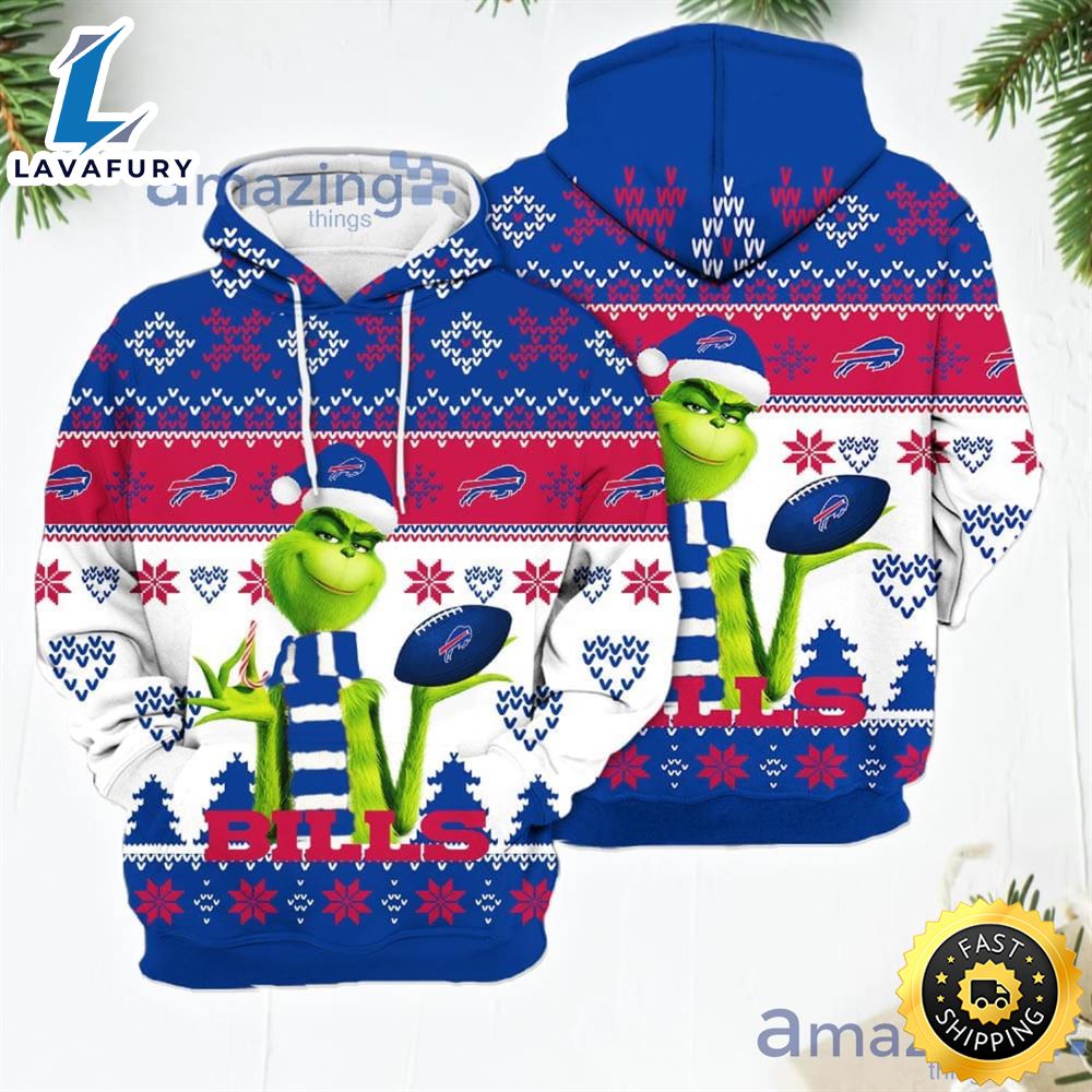 Merry Christmas 2023 Super Bowl American Grinch Cute Bills 3d Hoodie Christmas Gift For Men