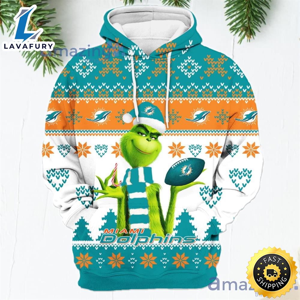 Merry Christmas 2023 Super Bowl American Grinch Cute Dolphins 3d Hoodie Christmas Gift For Men