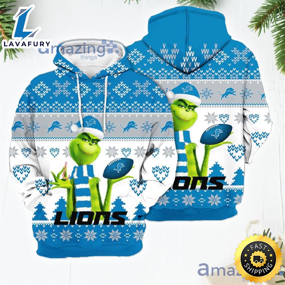 Merry Christmas 2023 Super Bowl American Grinch Cute Lions 3d Hoodie Christmas Gift For Men