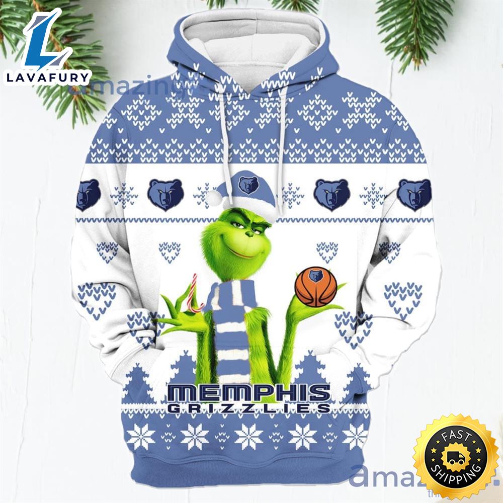 Merry Christmas 2023 The National Basketball Association American Grinch Cute Memphis Grizzlies 3d Hoodie