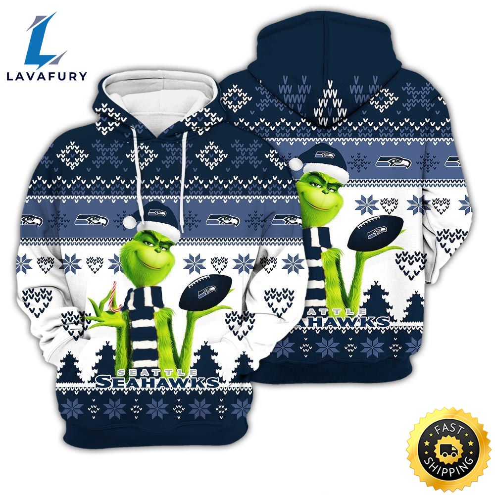 Merry Christmas Ugly Unisex Super Bowl American Grinch Cute Seahawks 3d Hoodie