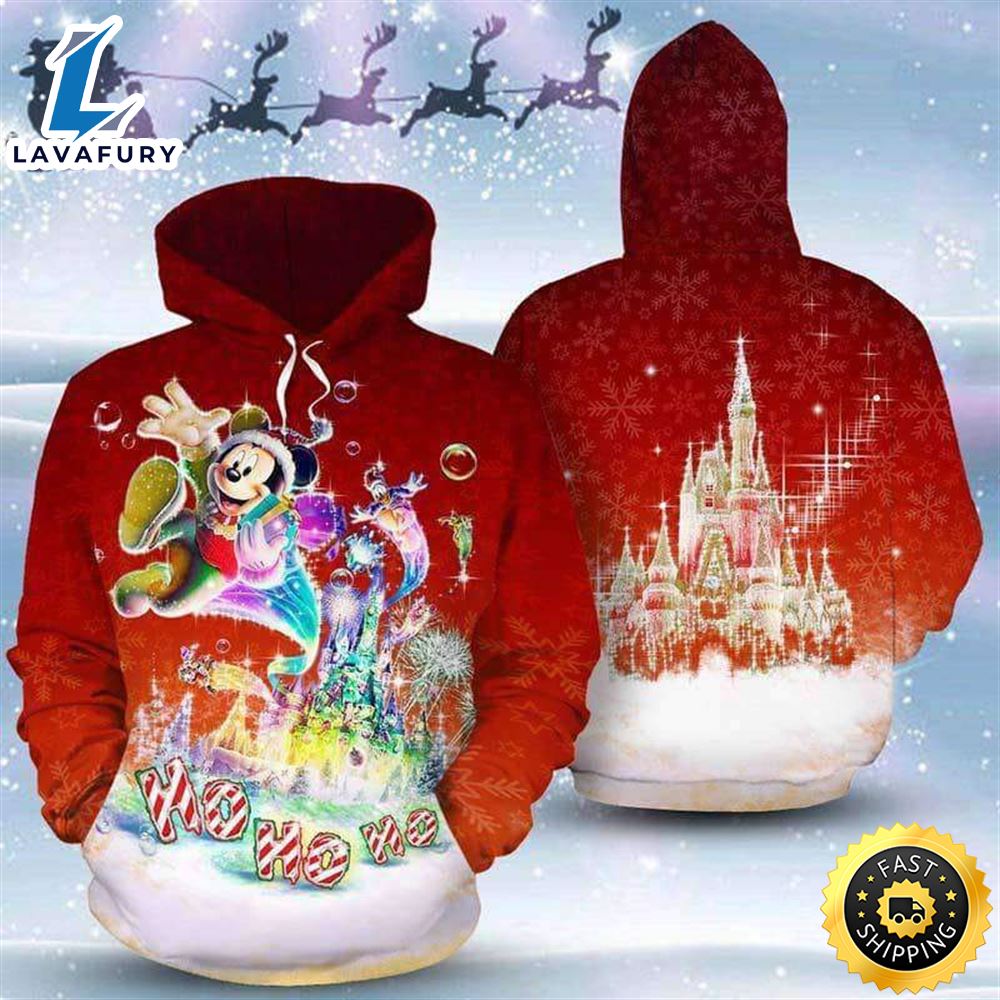 Mickey Merry Christmas Ho Ho Ho Red 3D Printed Hoodie