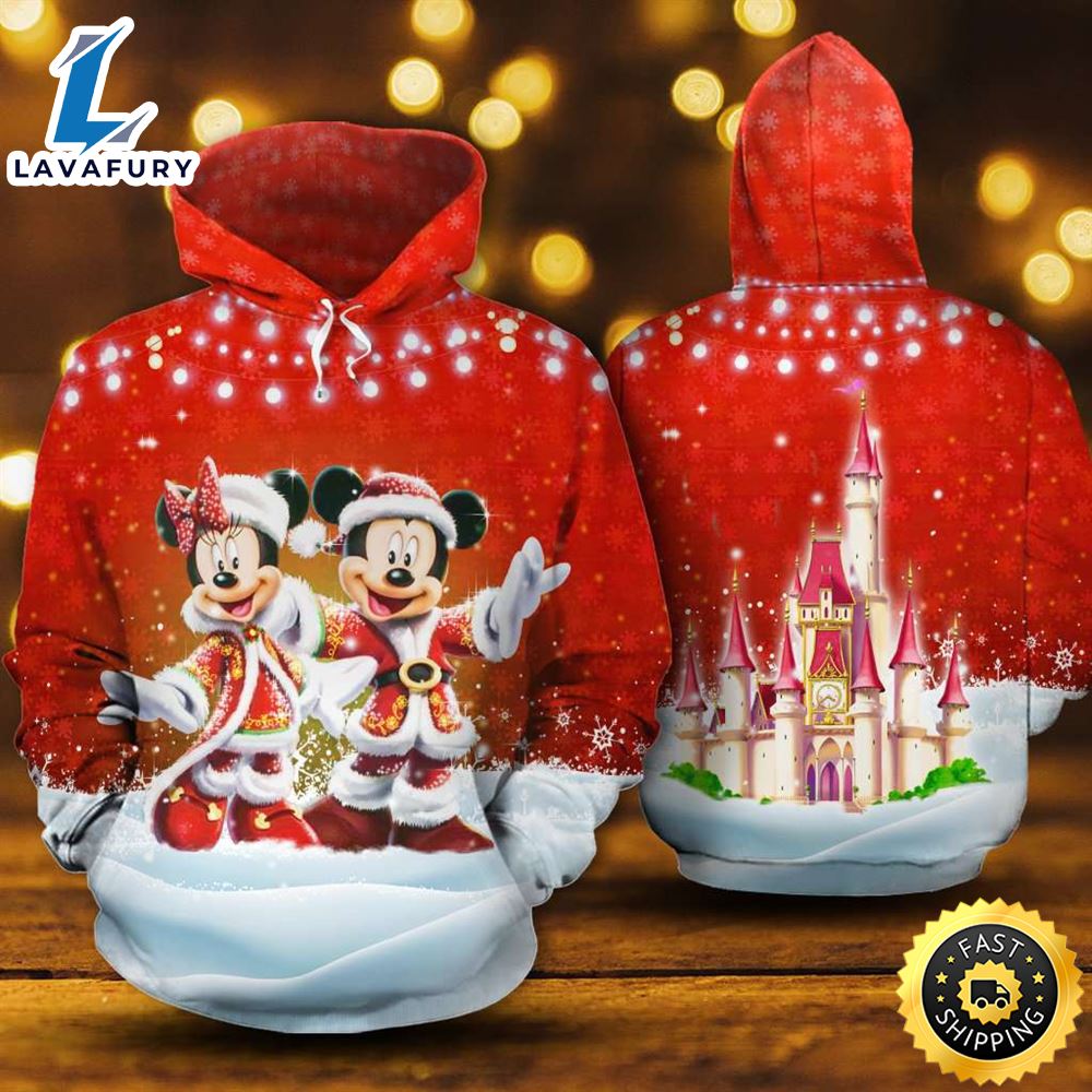 Mickey Minnie Christmas Costume In Red 3D Printed Hoodie
