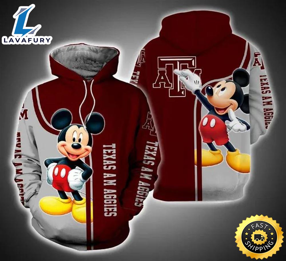 Mickey Mouse Paints Logo Texas A&M Aggies 3d Hoodie College Gifts